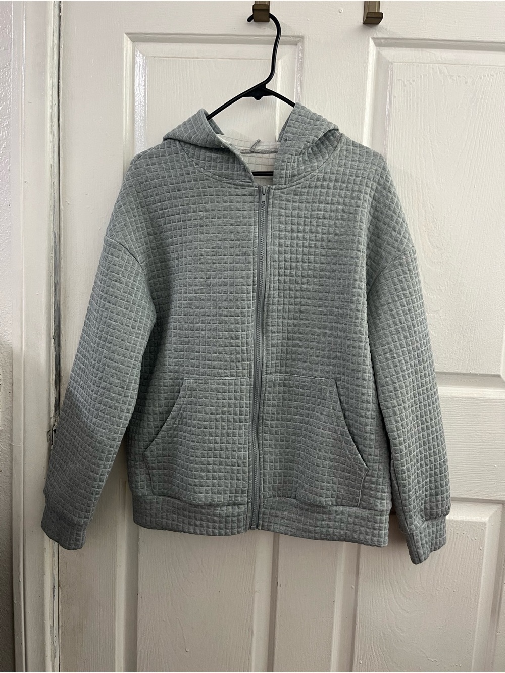 Kids Quilted Hooded Zip Jacket - Light Gray